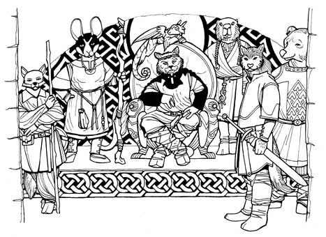 Couverture du jeu reprÃ©sentant un roi et ses chevaliers sous forme d'animaux anthropomorphes
