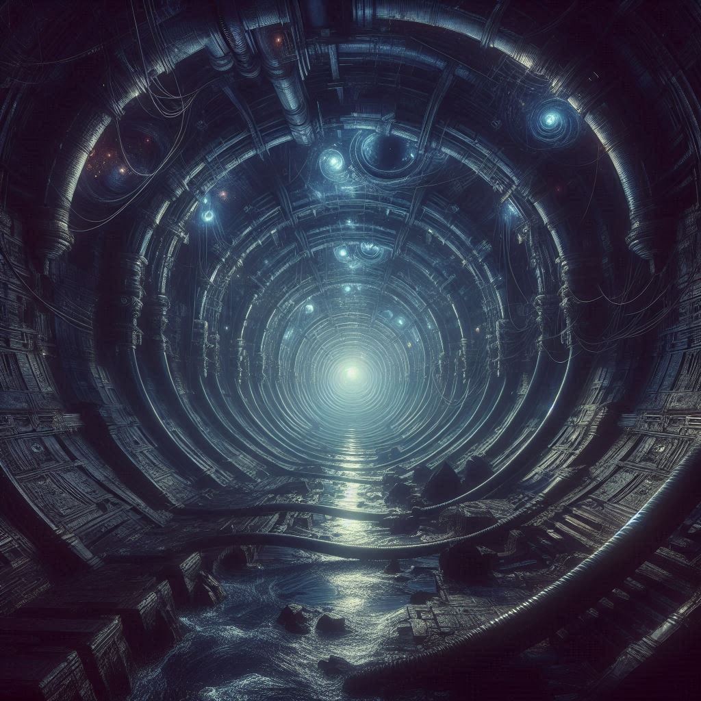 dark sewers in a warp dimension in a fantasy style