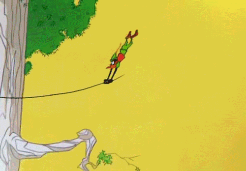 Daffy Duck slamming itself on a tree