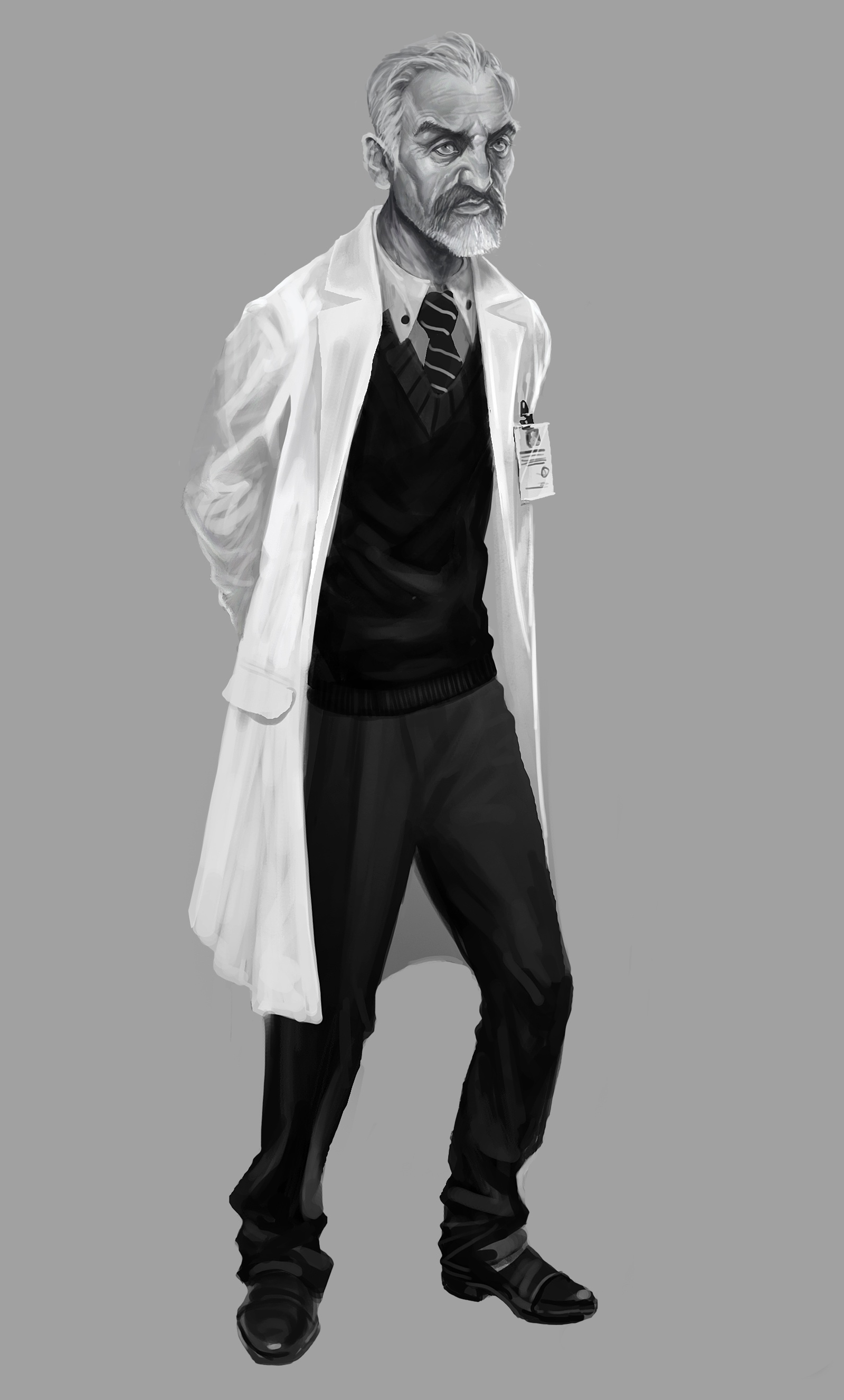A man with a white coat