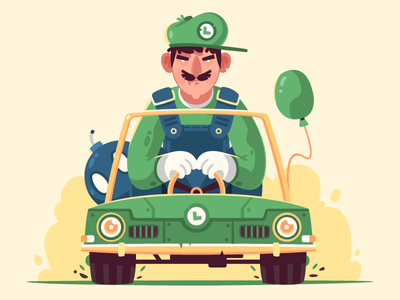 Le personnage de jeu vidÃ©o Luigi dans une voiture